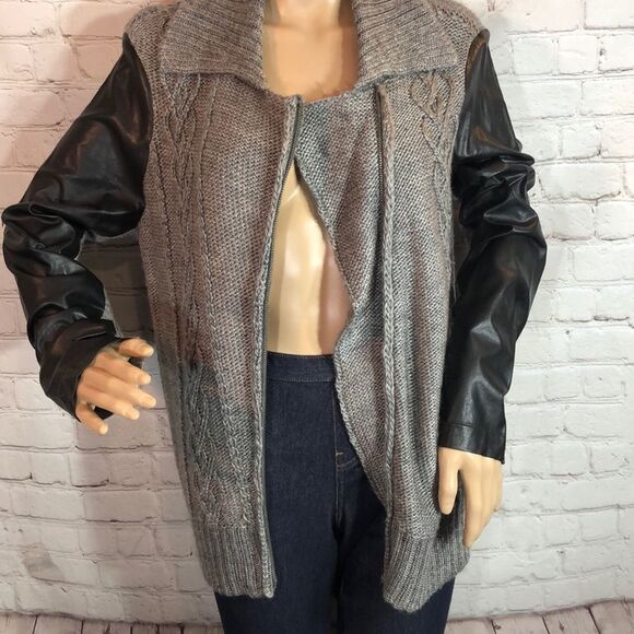 Sparkle & Fade Anthropologie Moto Style Gray Black Zip Front Sweater Large L - Picture 6 of 10